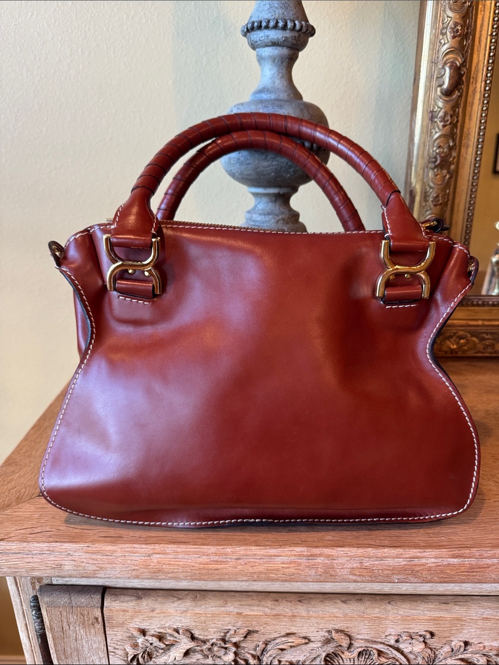 Marcie Small Leather Satchel in Brown - Picture 4 of 5